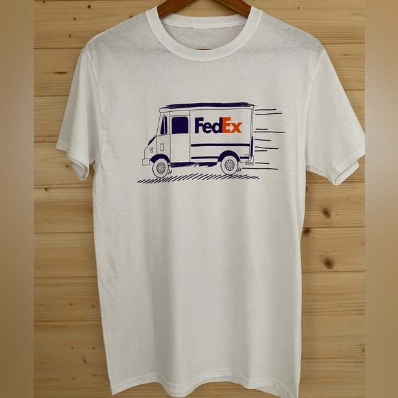 Fruit of the Loom Tops - FRUIT of the LOOM FedEx Delivery Truck Graphic Design Unisex Small White Cotton